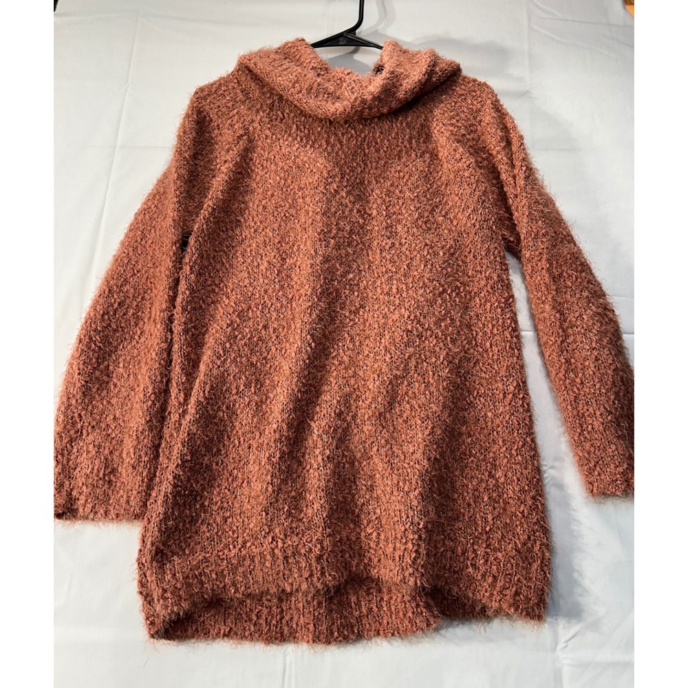LC Lauren Conrad Rust Fuzzy Cowl Neck Eyelash Knit Sweater XL Metallic Sparkle